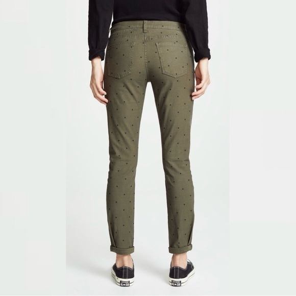 Current/Elliott The Easy Stiletto Rolled Hem Rural Green Polka Dot Jeans Size 23 - Picture 2 of 11